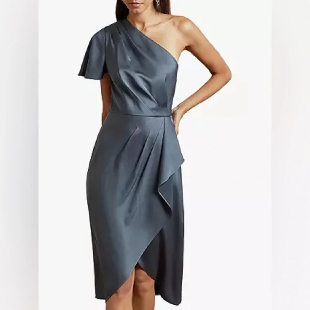 Ted Baker Ridah Asymmetric Ruffle Satin Dress, Gunmetal